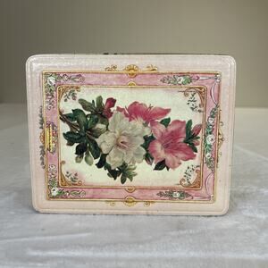 VTG Metal Tin Keller Charles of Philadelphia Flowers Floral Pink White Charity